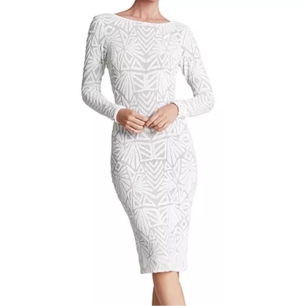 🤍HP🤍Dress the Population White Geometric Midi Dress